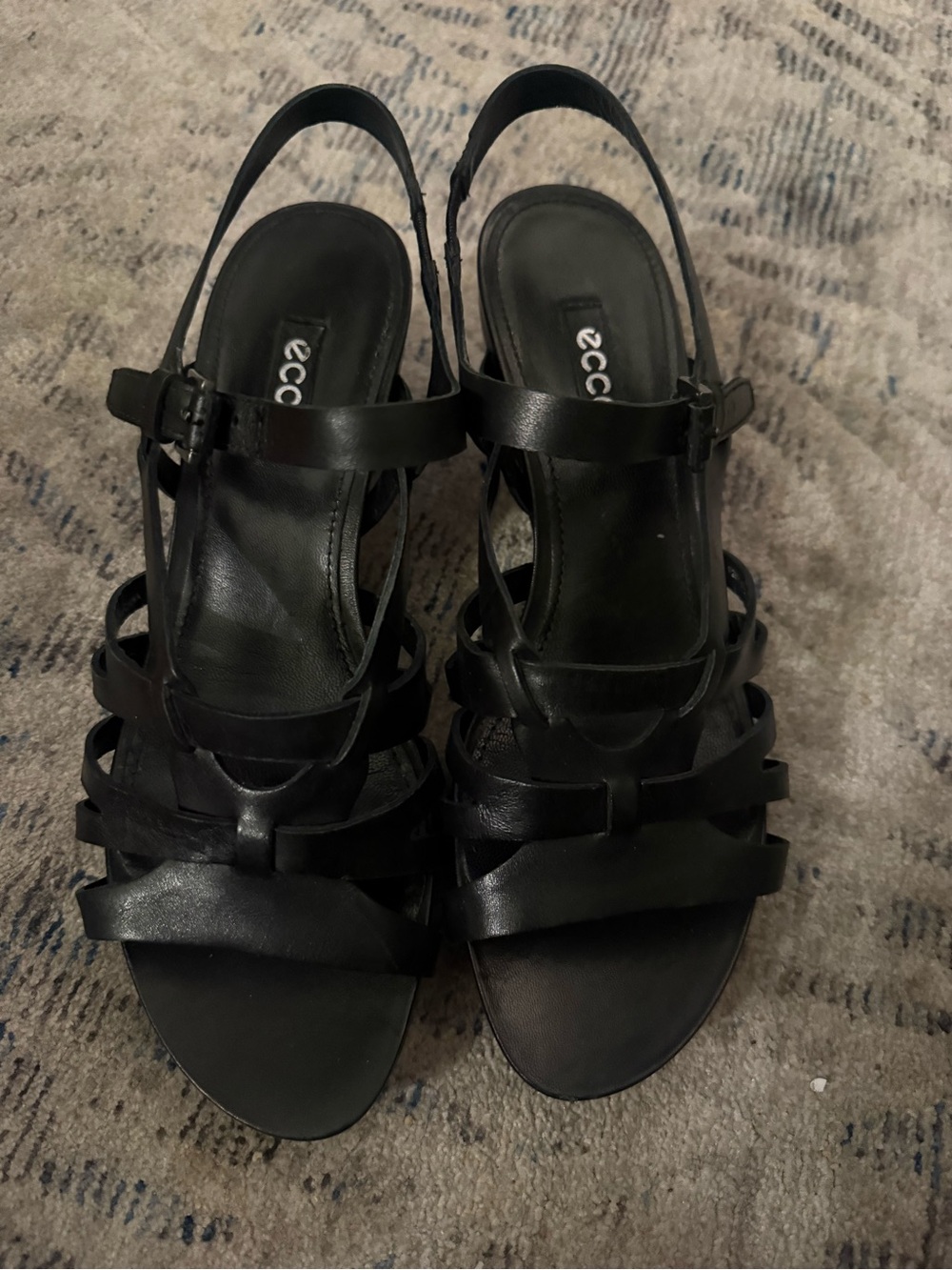 Ecco Black Leather Strappy Slingback Heels